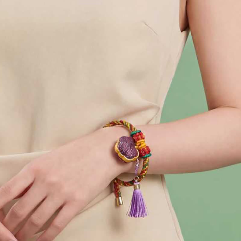Nimara Ritual Handwoven Five Color Cord Luck Purple Song Brocade Chinese Lock Charm Apple Money Bag Gourd Zongzi Adjustable Bracelet