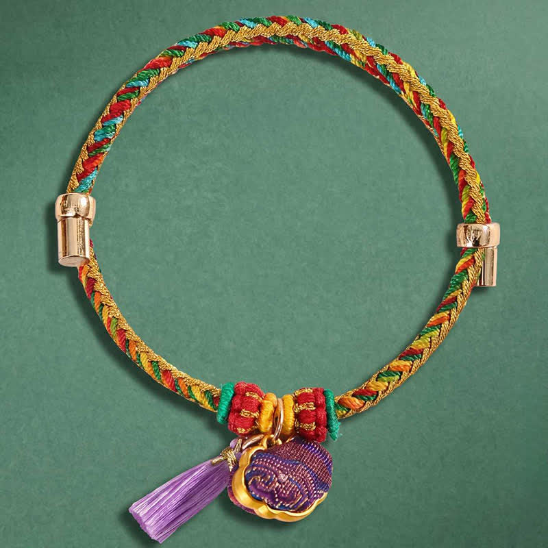 Nimara Ritual Handwoven Five Color Cord Luck Purple Song Brocade Chinese Lock Charm Apple Money Bag Gourd Zongzi Adjustable Bracelet