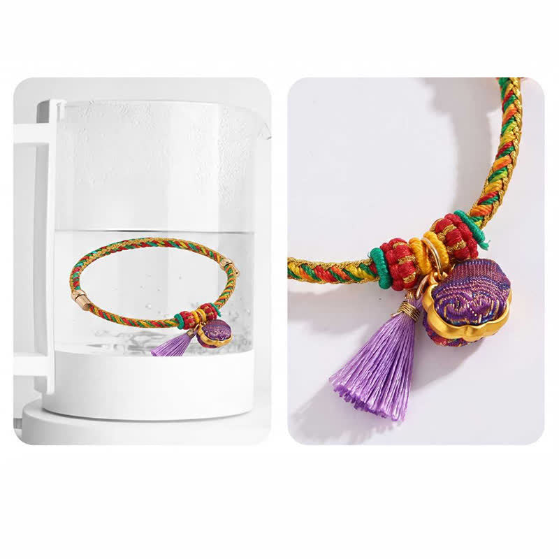 Nimara Ritual Handwoven Five Color Cord Luck Purple Song Brocade Chinese Lock Charm Apple Money Bag Gourd Zongzi Adjustable Bracelet