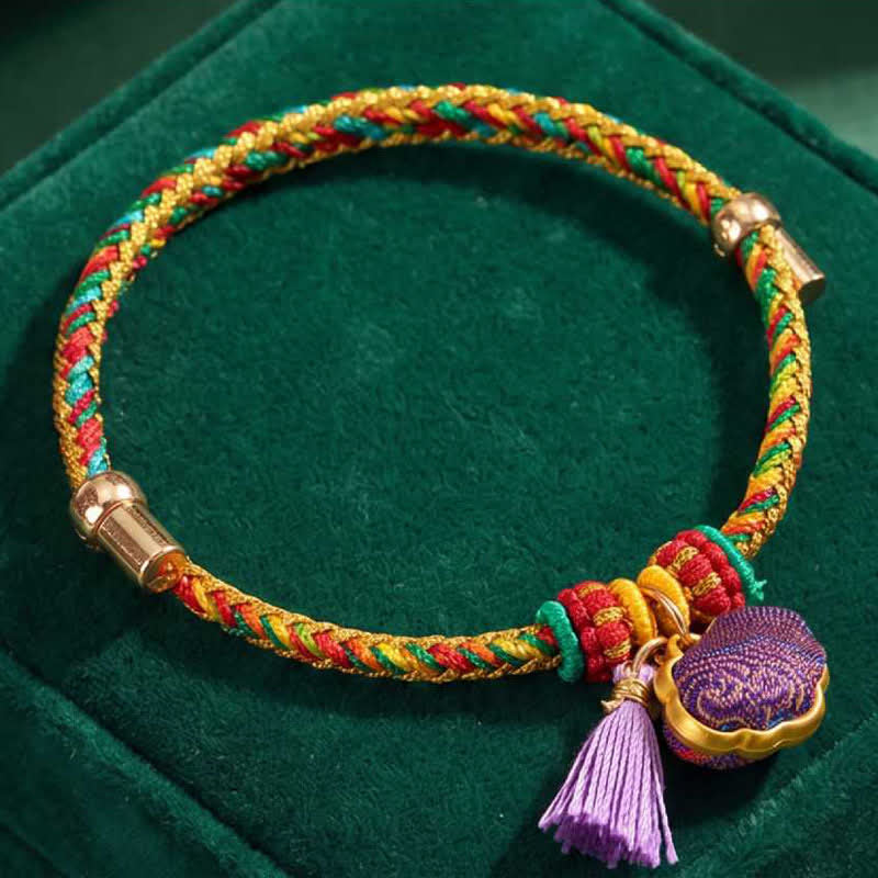 Nimara Ritual Handwoven Five Color Cord Luck Purple Song Brocade Chinese Lock Charm Apple Money Bag Gourd Zongzi Adjustable Bracelet