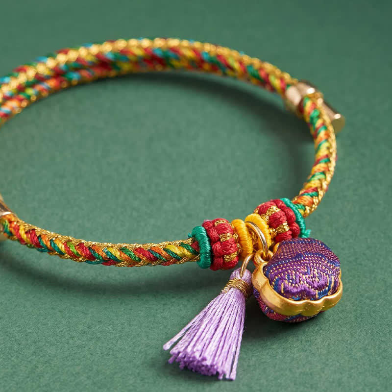 Nimara Ritual Handwoven Five Color Cord Luck Purple Song Brocade Chinese Lock Charm Apple Money Bag Gourd Zongzi Adjustable Bracelet