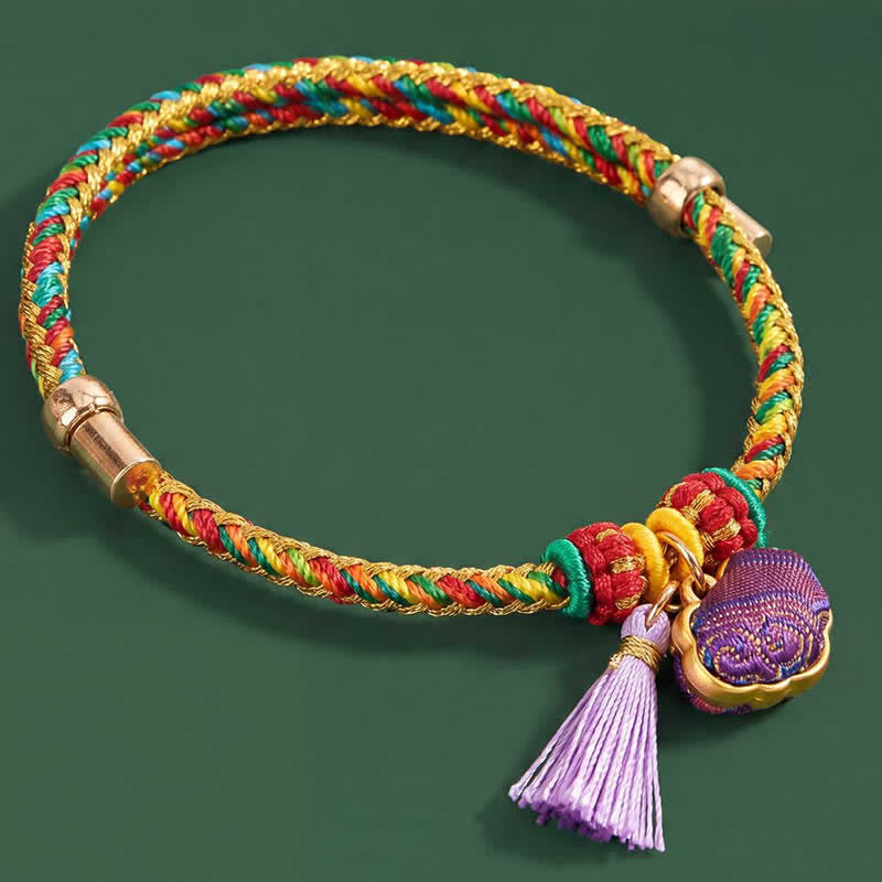Nimara Ritual Handwoven Five Color Cord Luck Purple Song Brocade Chinese Lock Charm Apple Money Bag Gourd Zongzi Adjustable Bracelet