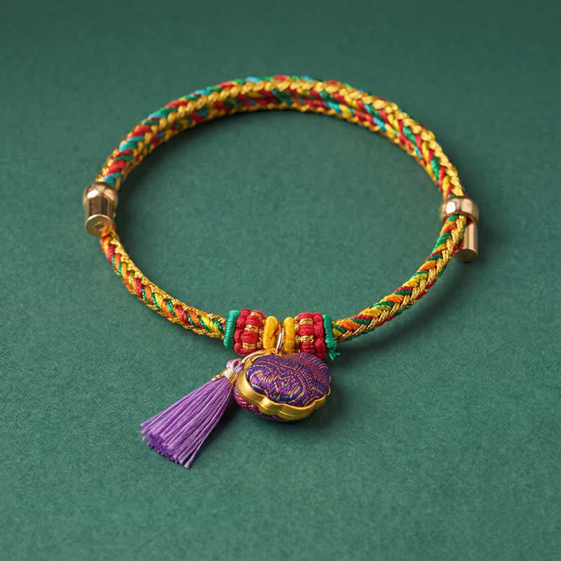 Nimara Ritual Handwoven Five Color Cord Luck Purple Song Brocade Chinese Lock Charm Apple Money Bag Gourd Zongzi Adjustable Bracelet