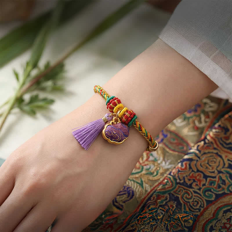 Nimara Ritual Handwoven Five Color Cord Luck Purple Song Brocade Chinese Lock Charm Apple Money Bag Gourd Zongzi Adjustable Bracelet