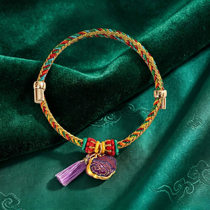 Nimara Ritual Handwoven Five Color Cord Luck Purple Song Brocade Chinese Lock Charm Apple Money Bag Gourd Zongzi Adjustable Bracelet