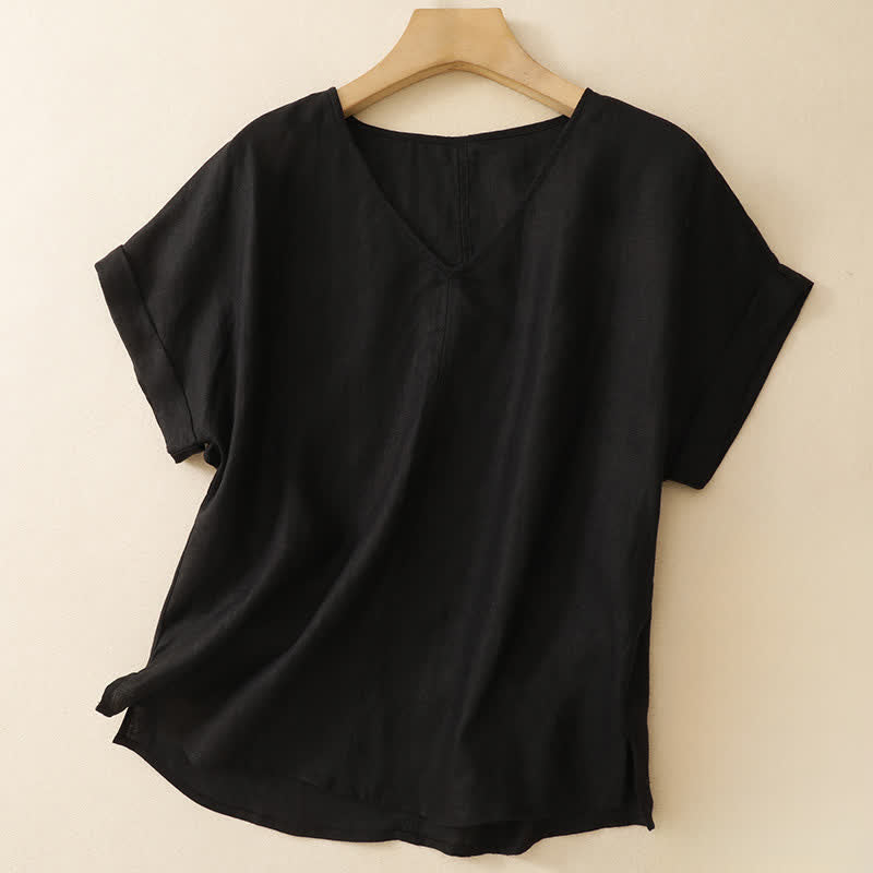 Nimara Ritual Summer Casual Minimalist Side Slit Solid V-Neck Women's Short Sleeve T-Shirts