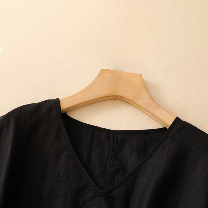 Nimara Ritual Summer Casual Minimalist Side Slit Solid V-Neck Women's Short Sleeve T-Shirts