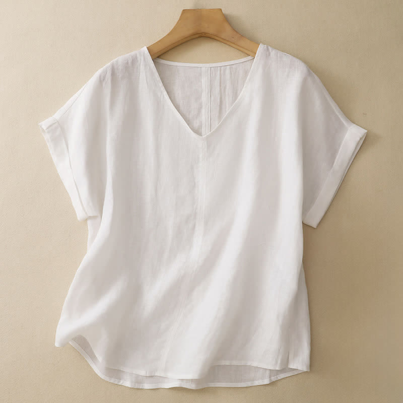 Nimara Ritual Summer Casual Minimalist Side Slit Solid V-Neck Women's Short Sleeve T-Shirts