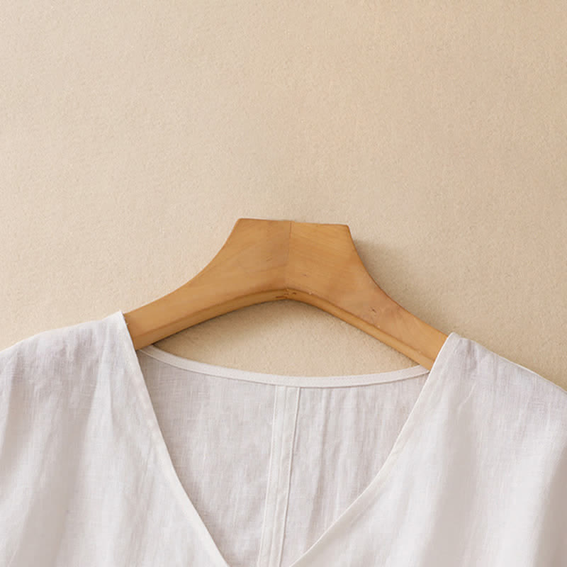 Nimara Ritual Summer Casual Minimalist Side Slit Solid V-Neck Women's Short Sleeve T-Shirts