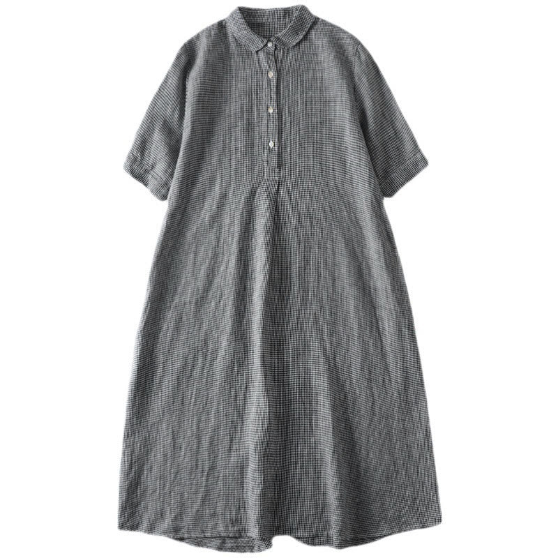 Nimara Ritual Summer Casual Vintage Button-Up Plaid Women's Short Sleeve Dresses