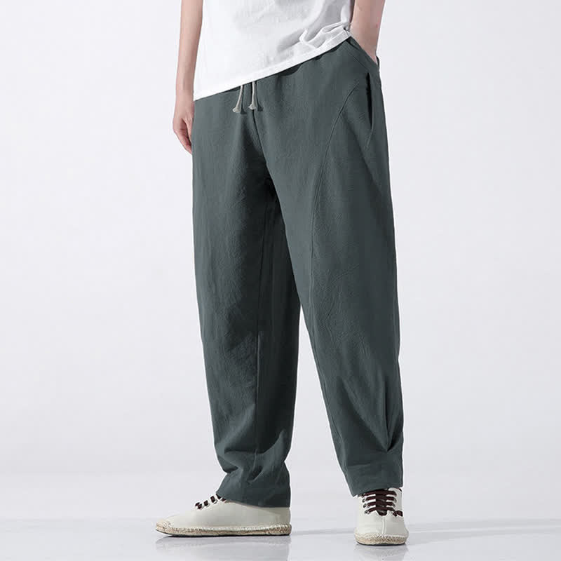 Nimara Ritual Summer Casual Minimalist Drawstring Solid Cotton Cropped Pants Men's Harem Pants With Pocket