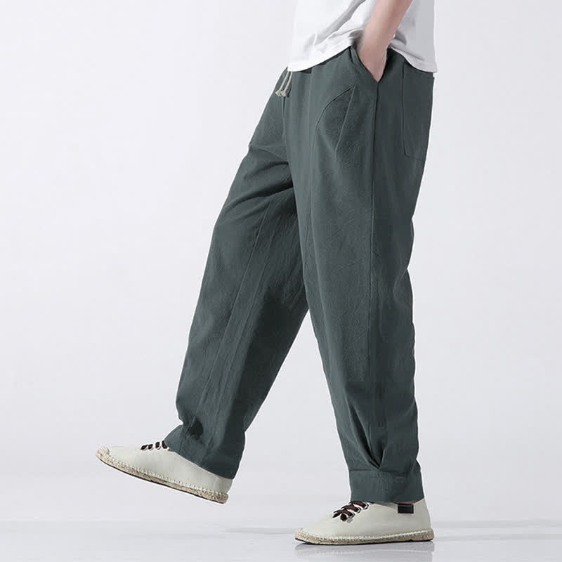 Nimara Ritual Summer Casual Minimalist Drawstring Solid Cotton Cropped Pants Men's Harem Pants With Pocket