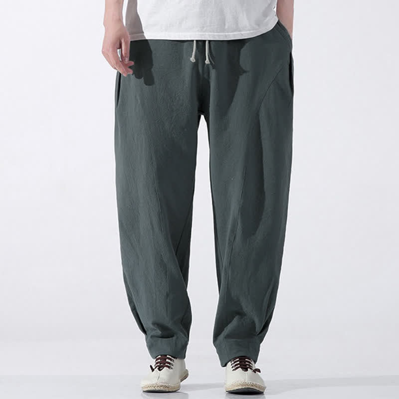 Nimara Ritual Summer Casual Minimalist Drawstring Solid Cotton Cropped Pants Men's Harem Pants With Pocket
