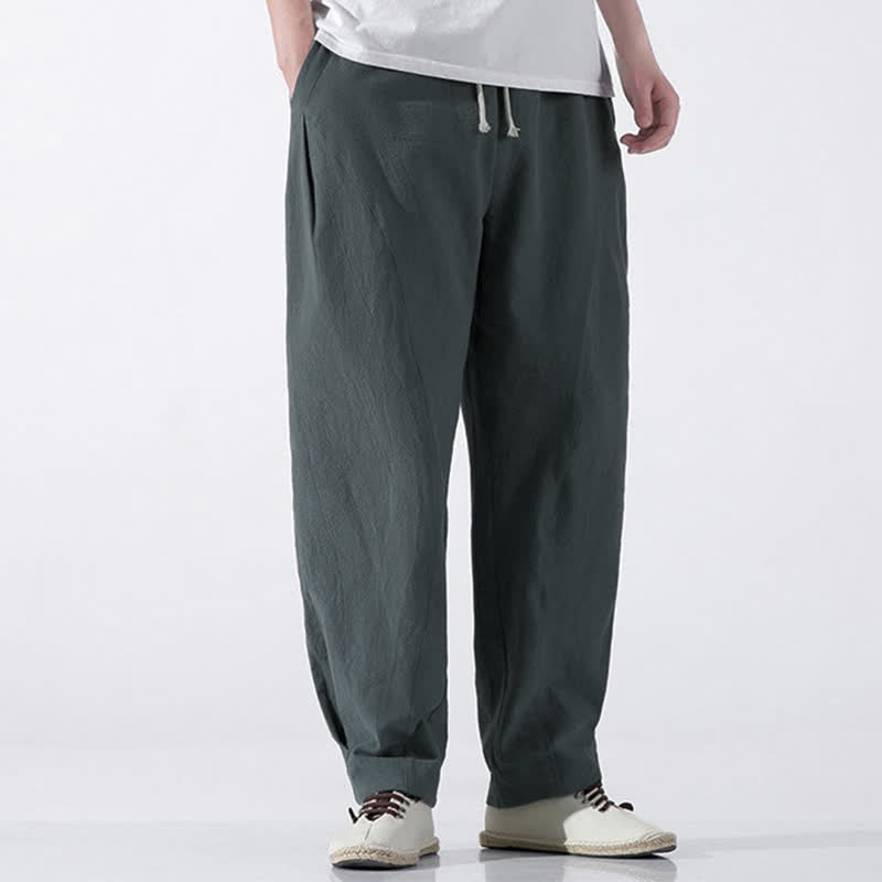 Nimara Ritual Summer Casual Minimalist Drawstring Solid Cotton Cropped Pants Men's Harem Pants With Pocket