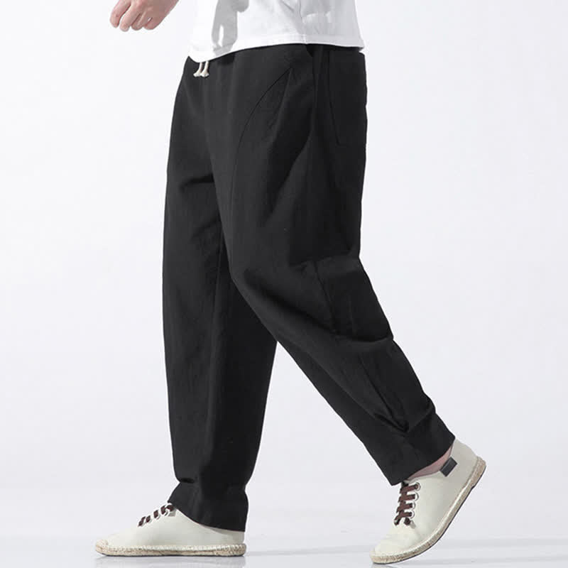 Nimara Ritual Summer Casual Minimalist Drawstring Solid Cotton Cropped Pants Men's Harem Pants With Pocket