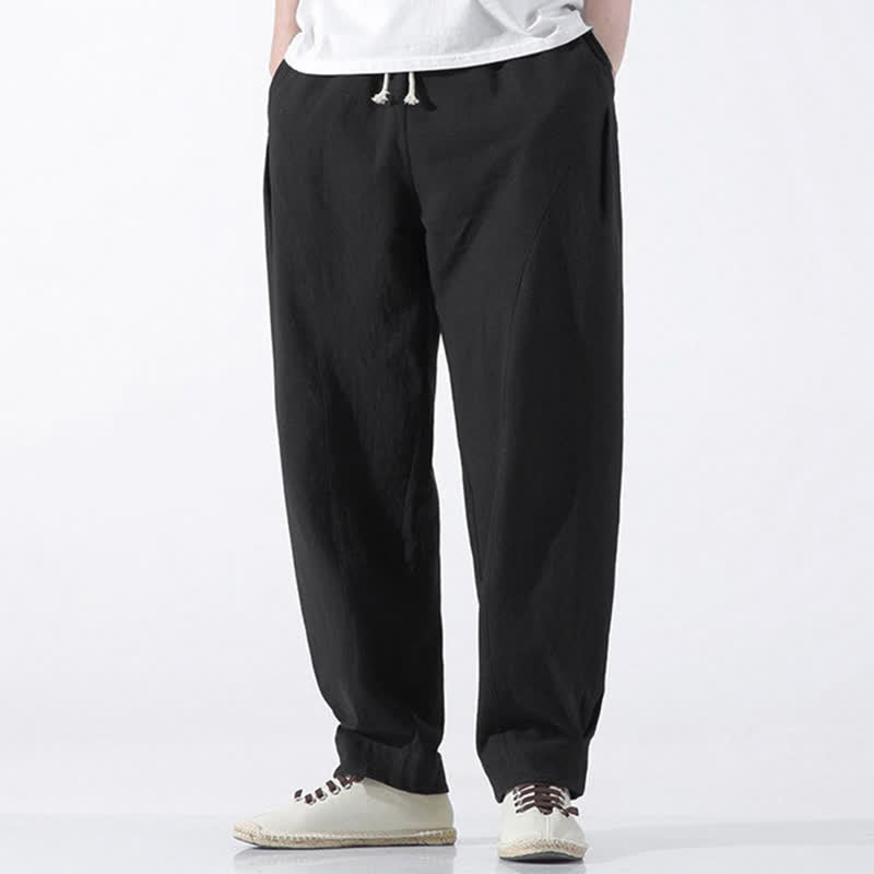 Nimara Ritual Summer Casual Minimalist Drawstring Solid Cotton Cropped Pants Men's Harem Pants With Pocket