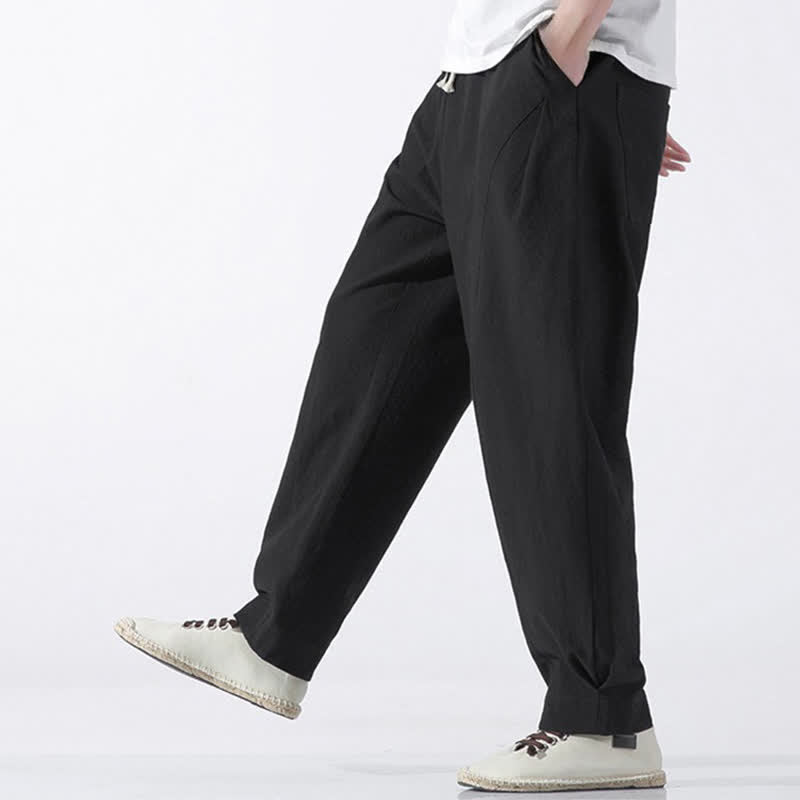 Nimara Ritual Summer Casual Minimalist Drawstring Solid Cotton Cropped Pants Men's Harem Pants With Pocket