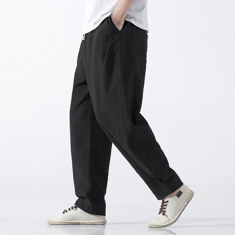Nimara Ritual Summer Casual Minimalist Drawstring Solid Cotton Cropped Pants Men's Harem Pants With Pocket