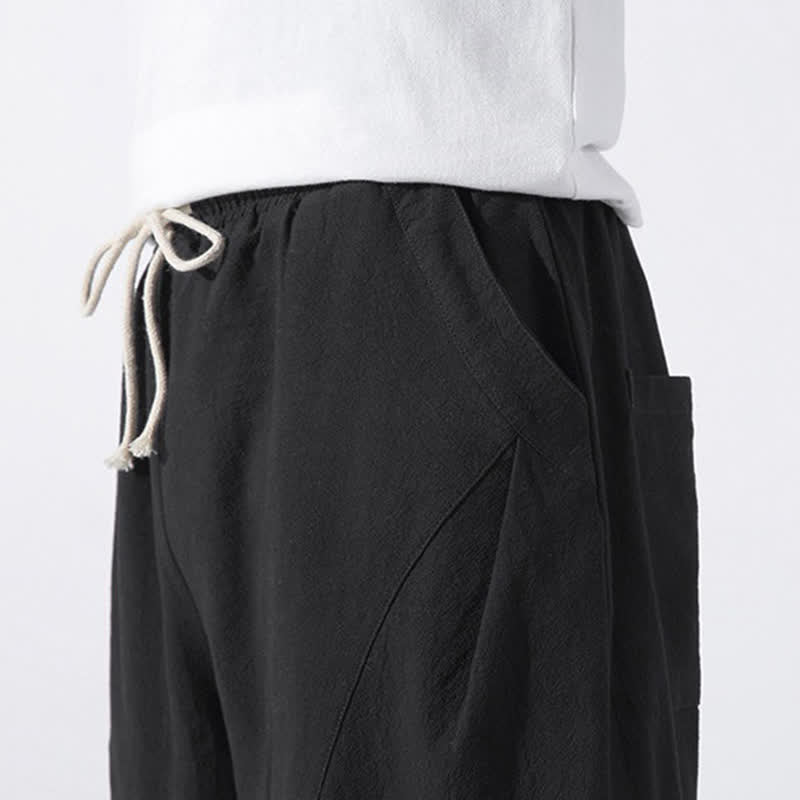 Nimara Ritual Summer Casual Minimalist Drawstring Solid Cotton Cropped Pants Men's Harem Pants With Pocket