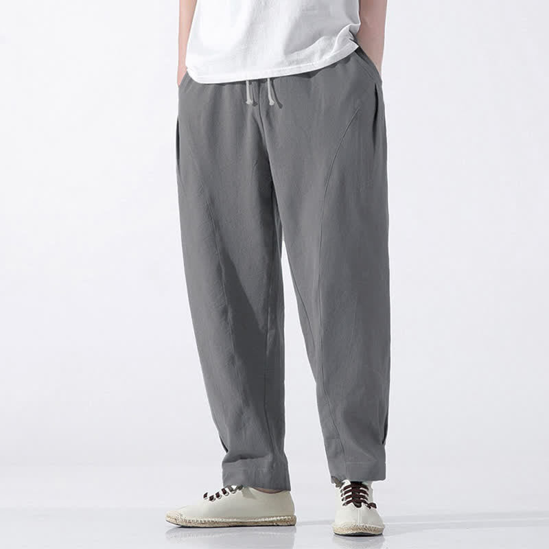 Nimara Ritual Summer Casual Minimalist Drawstring Solid Cotton Cropped Pants Men's Harem Pants With Pocket