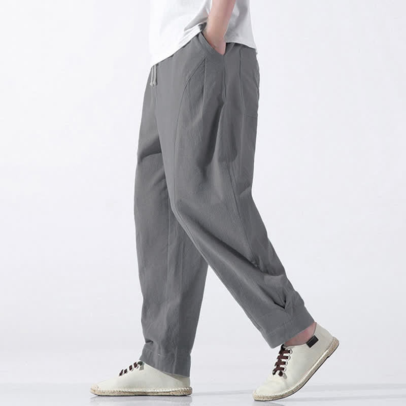 Nimara Ritual Summer Casual Minimalist Drawstring Solid Cotton Cropped Pants Men's Harem Pants With Pocket