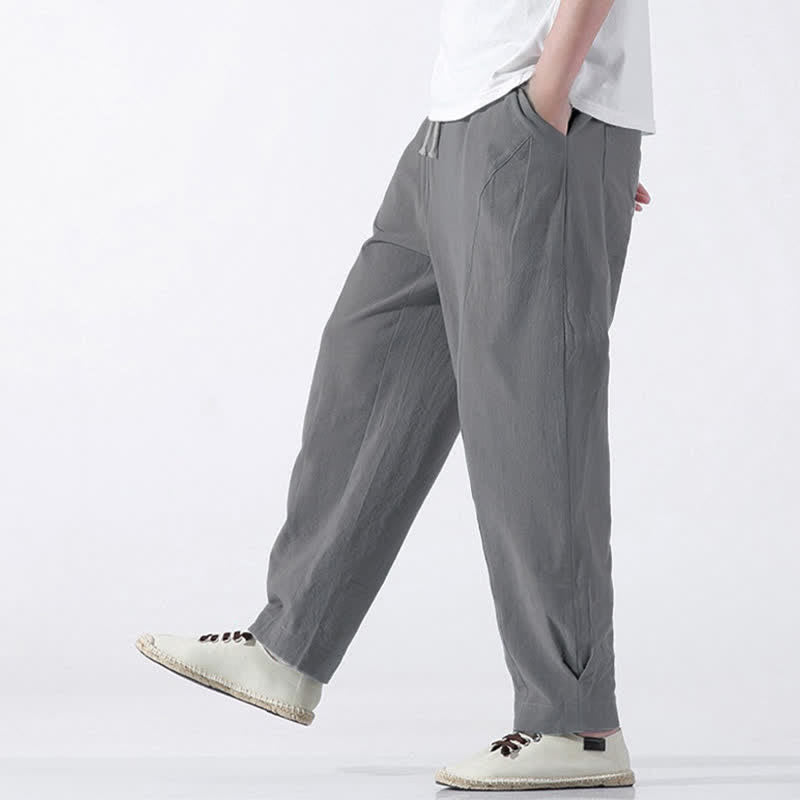 Nimara Ritual Summer Casual Minimalist Drawstring Solid Cotton Cropped Pants Men's Harem Pants With Pocket