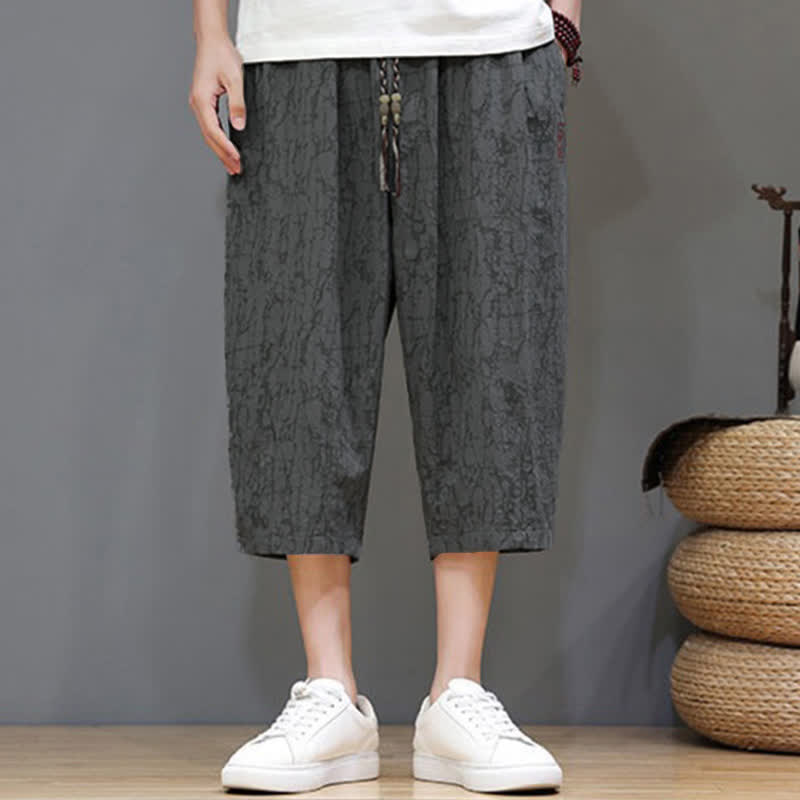 Nimara Ritual Summer Casual Vintage Drawstring Abstract Men's Cropped Pants With Pockets