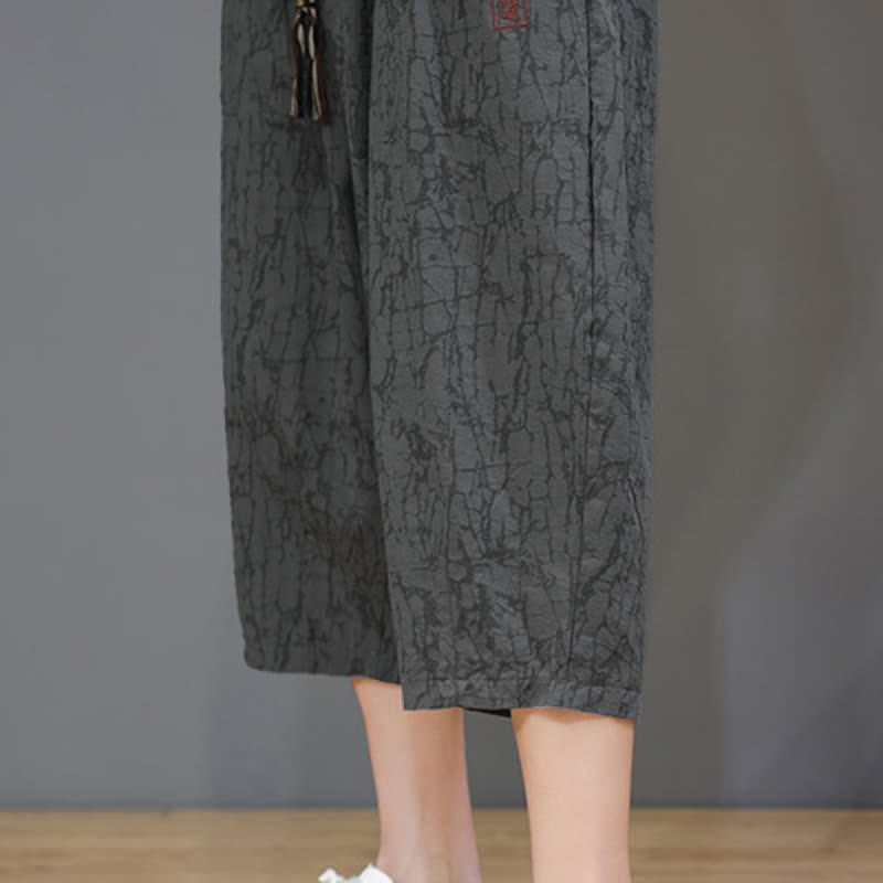 Nimara Ritual Summer Casual Vintage Drawstring Abstract Men's Cropped Pants With Pockets