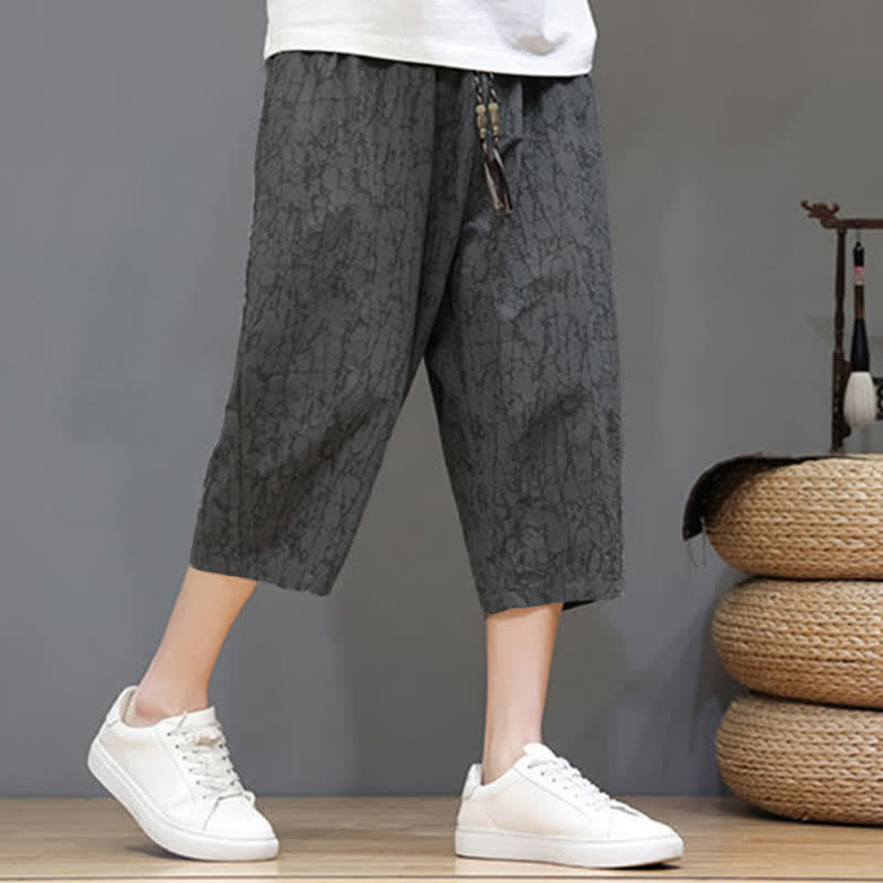 Nimara Ritual Summer Casual Vintage Drawstring Abstract Men's Cropped Pants With Pockets