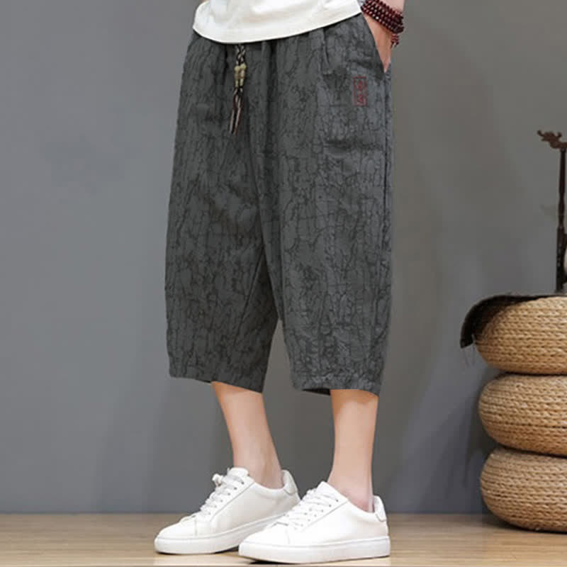 Nimara Ritual Summer Casual Vintage Drawstring Abstract Men's Cropped Pants With Pockets