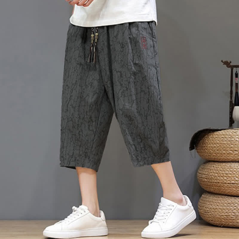 Nimara Ritual Summer Casual Vintage Drawstring Abstract Men's Cropped Pants With Pockets