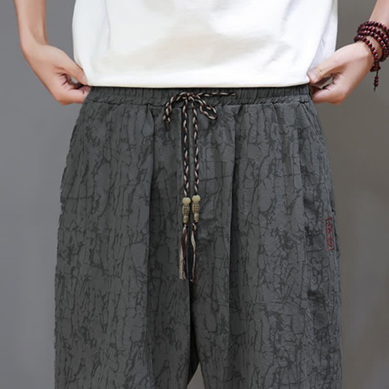 Nimara Ritual Summer Casual Vintage Drawstring Abstract Men's Cropped Pants With Pockets