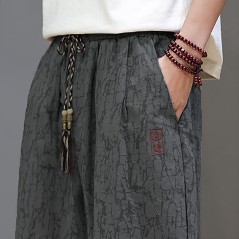 Nimara Ritual Summer Casual Vintage Drawstring Abstract Men's Cropped Pants With Pockets