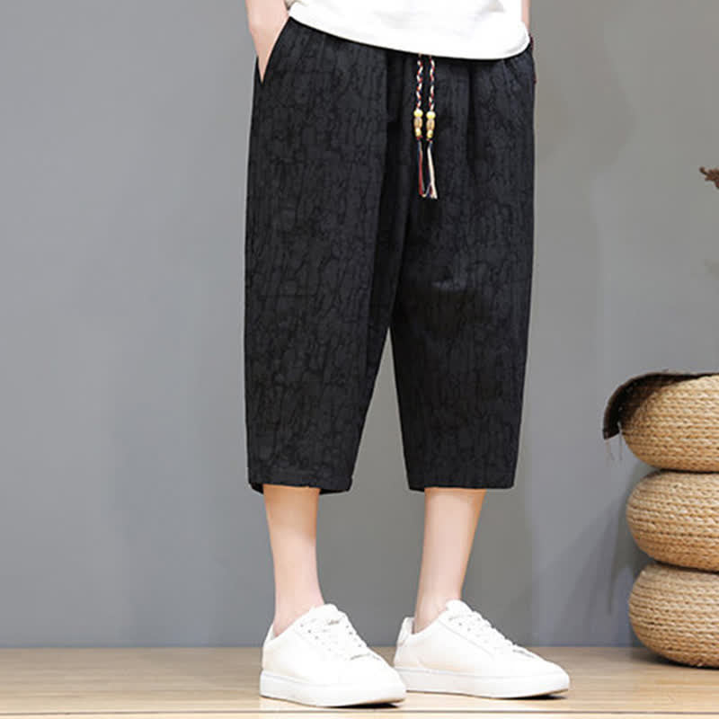 Nimara Ritual Summer Casual Vintage Drawstring Abstract Men's Cropped Pants With Pockets