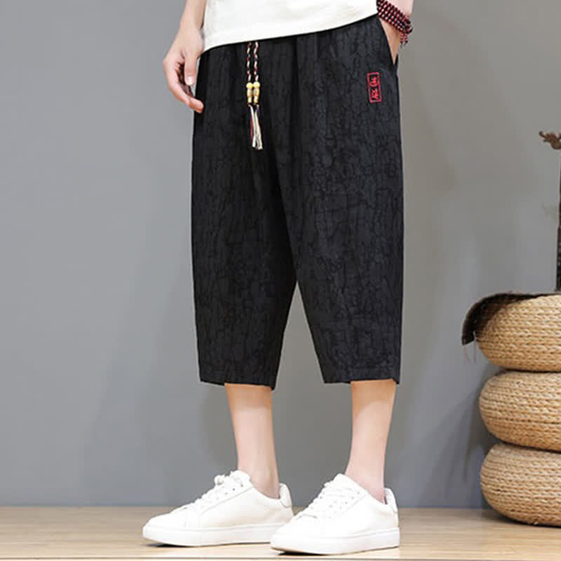 Nimara Ritual Summer Casual Vintage Drawstring Abstract Men's Cropped Pants With Pockets