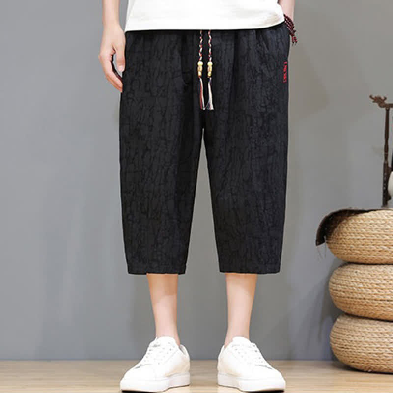 Nimara Ritual Summer Casual Vintage Drawstring Abstract Men's Cropped Pants With Pockets