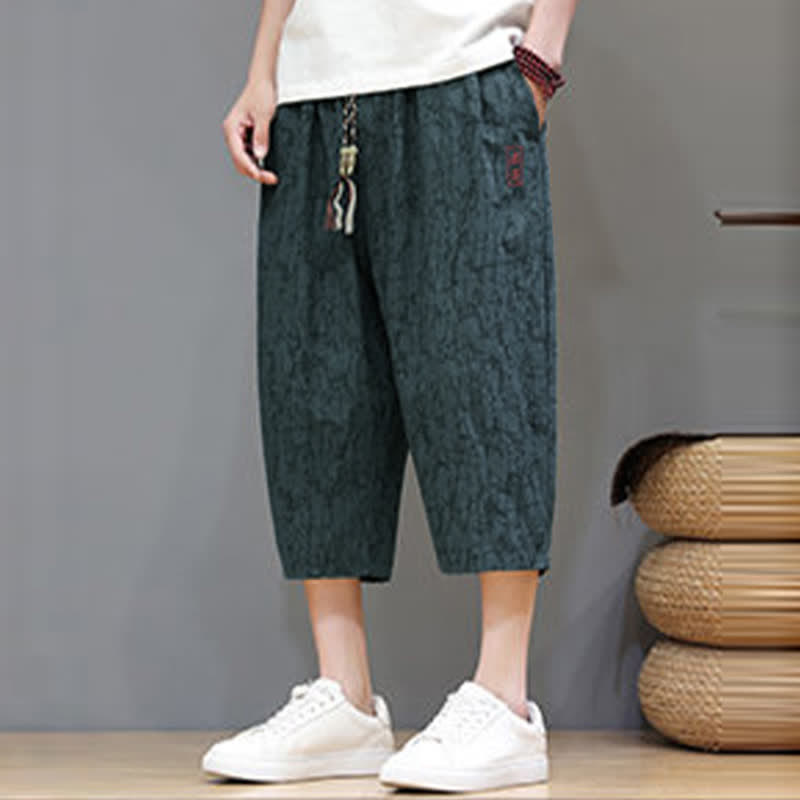 Nimara Ritual Summer Casual Vintage Drawstring Abstract Men's Cropped Pants With Pockets