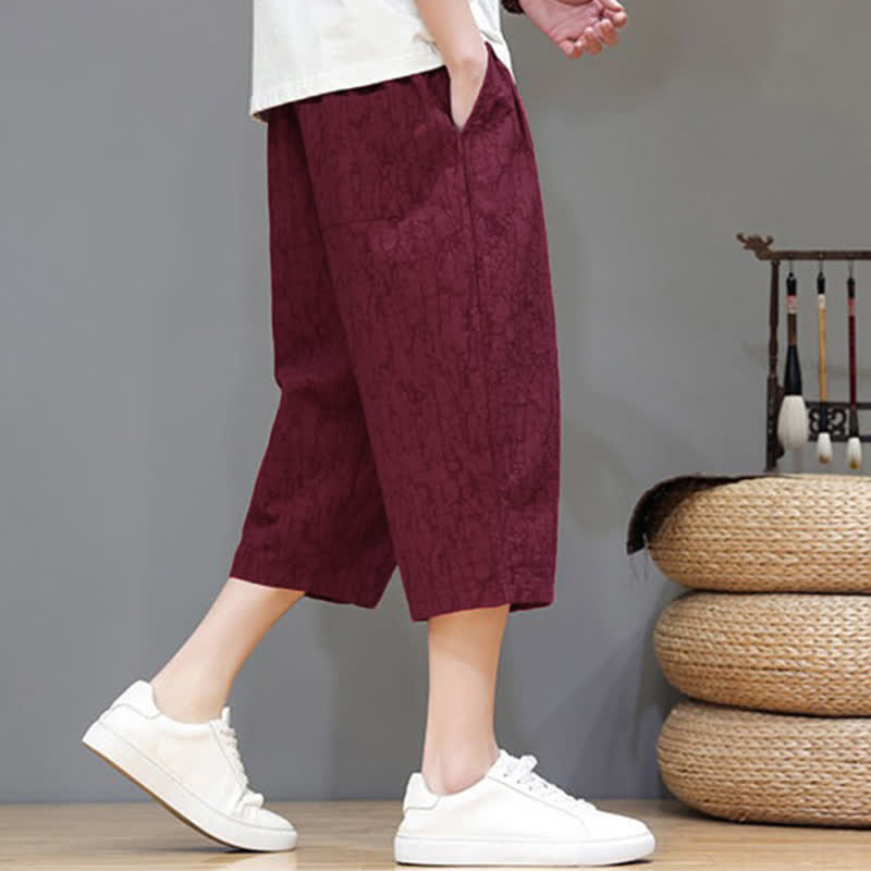 Nimara Ritual Summer Casual Vintage Drawstring Abstract Men's Cropped Pants With Pockets