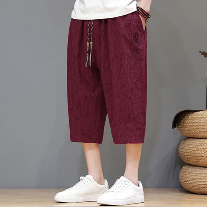 Nimara Ritual Summer Casual Vintage Drawstring Abstract Men's Cropped Pants With Pockets