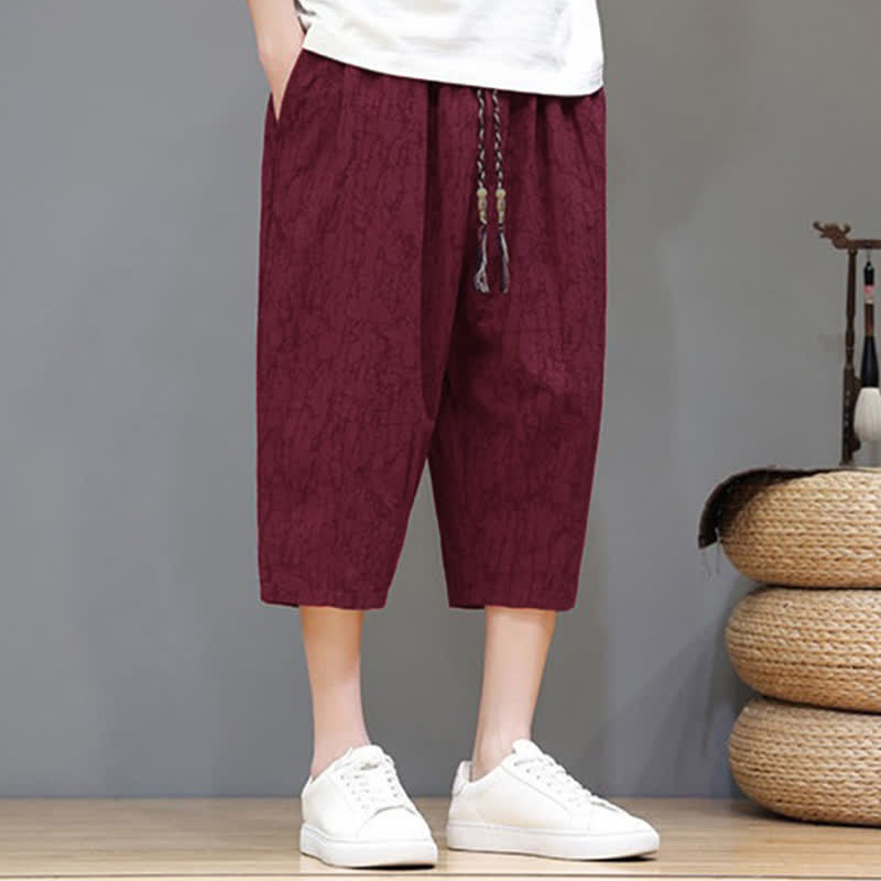 Nimara Ritual Summer Casual Vintage Drawstring Abstract Men's Cropped Pants With Pockets