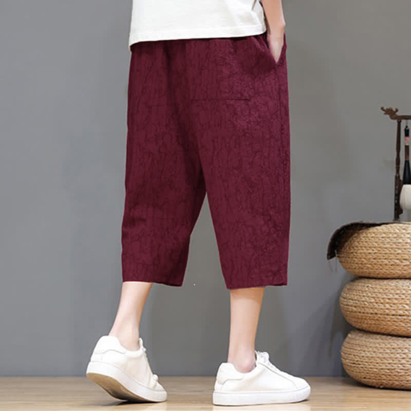 Nimara Ritual Summer Casual Vintage Drawstring Abstract Men's Cropped Pants With Pockets