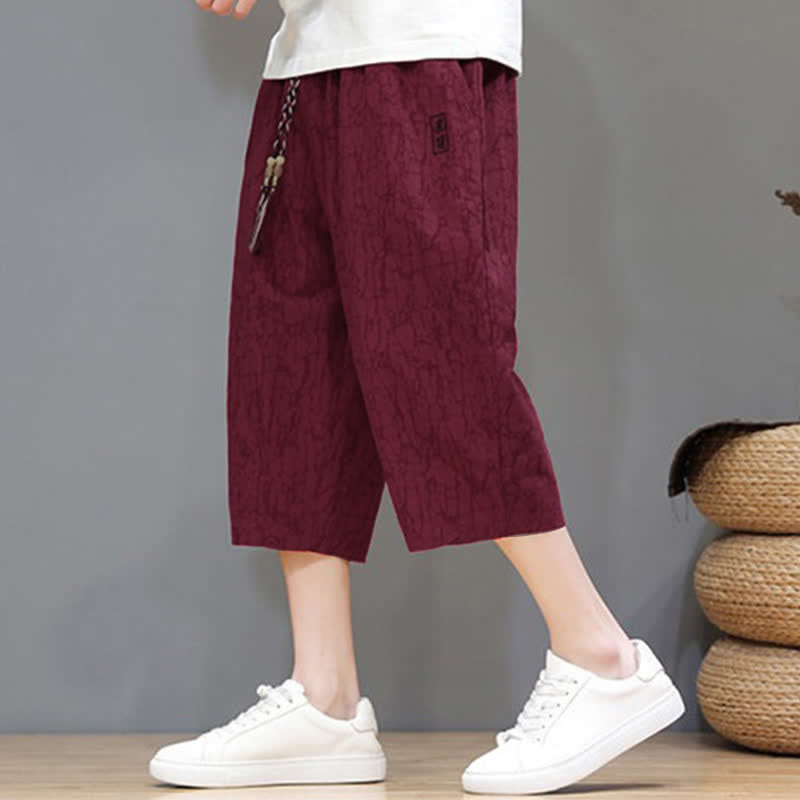 Nimara Ritual Summer Casual Vintage Drawstring Abstract Men's Cropped Pants With Pockets