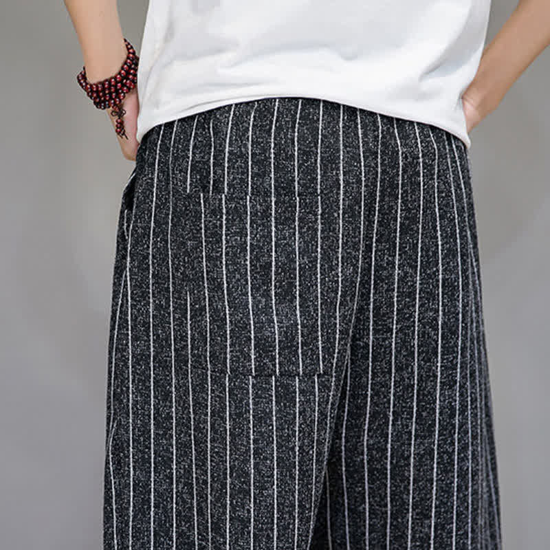 Nimara Ritual Summer Casual Drawstring Striped Cropped Pants Men's Harem Pants With Pockets