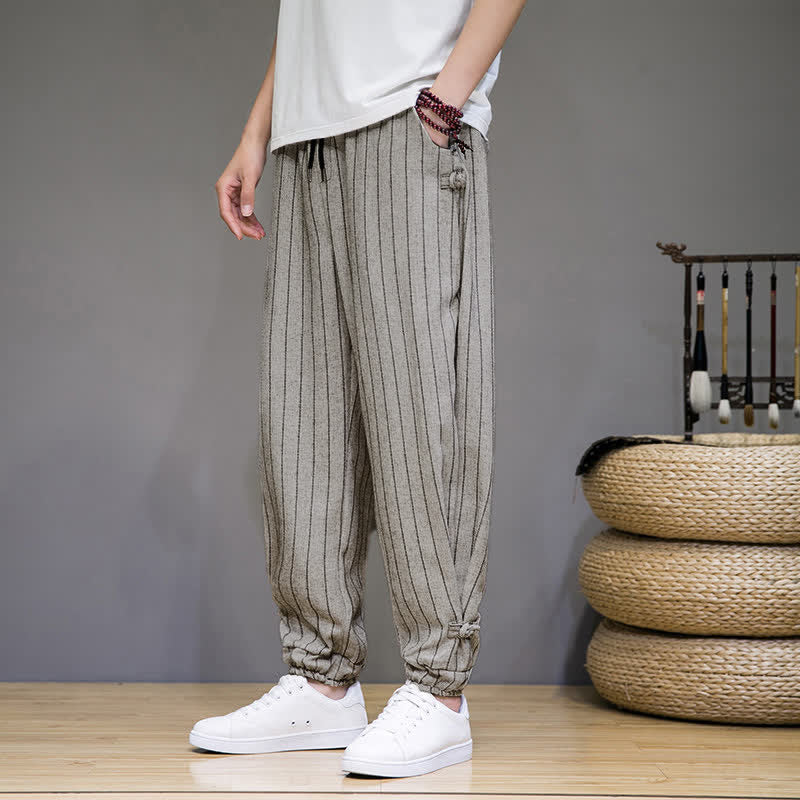 Nimara Ritual Summer Casual Drawstring Striped Cropped Pants Men's Harem Pants With Pockets