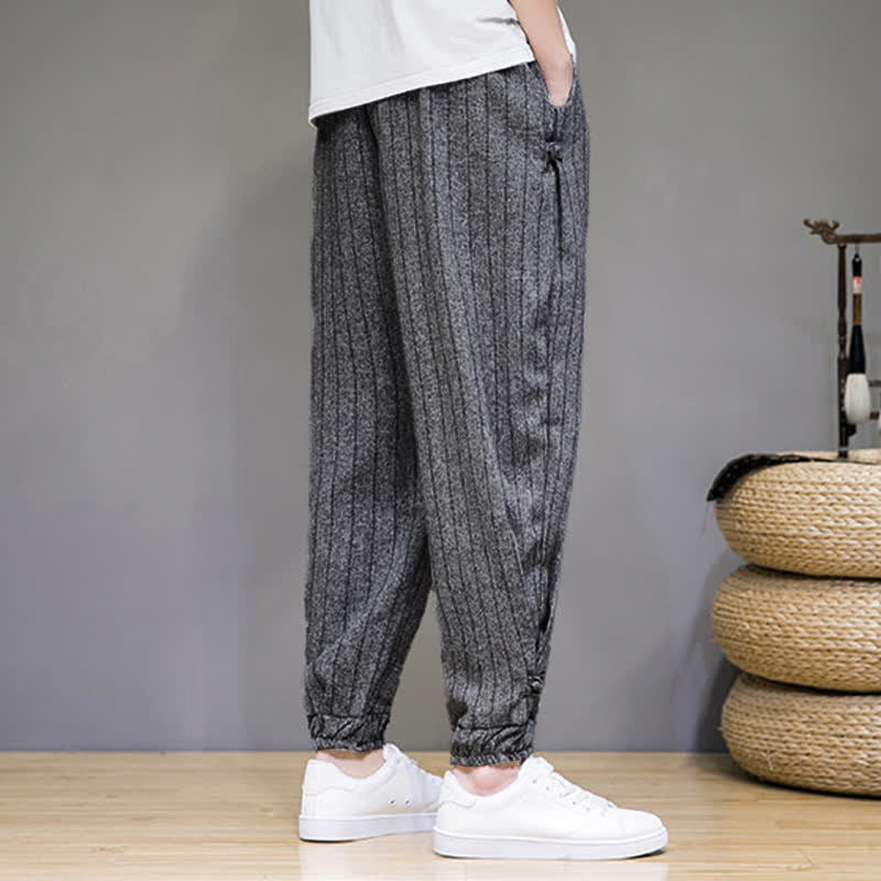 Nimara Ritual Summer Casual Drawstring Striped Cropped Pants Men's Harem Pants With Pockets