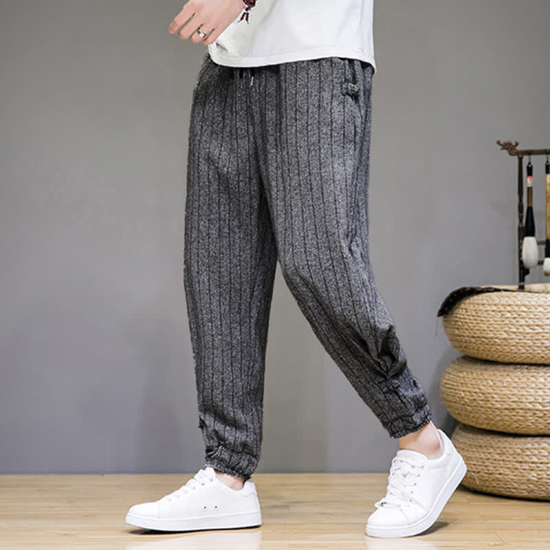 Nimara Ritual Summer Casual Drawstring Striped Cropped Pants Men's Harem Pants With Pockets