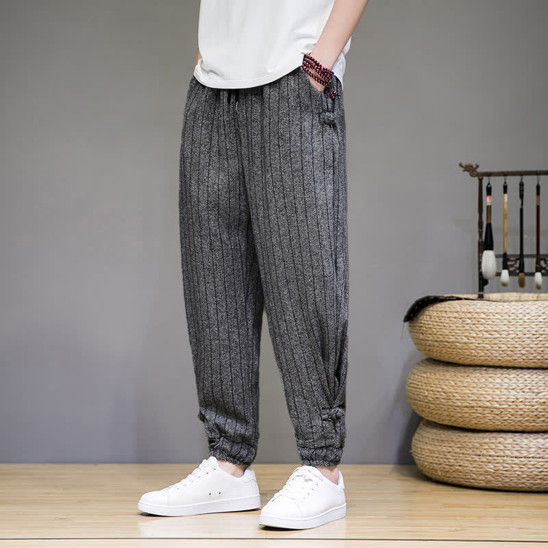 Nimara Ritual Summer Casual Drawstring Striped Cropped Pants Men's Harem Pants With Pockets
