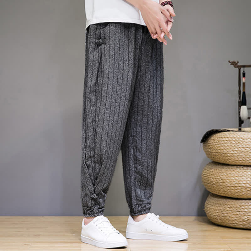 Nimara Ritual Summer Casual Drawstring Striped Cropped Pants Men's Harem Pants With Pockets