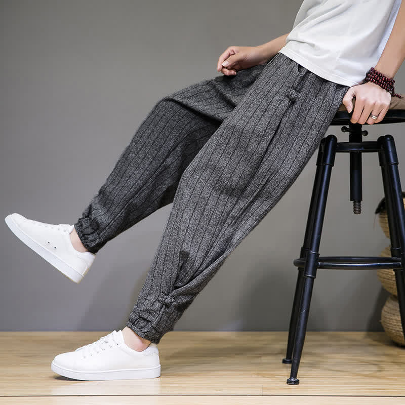 Nimara Ritual Summer Casual Drawstring Striped Cropped Pants Men's Harem Pants With Pockets