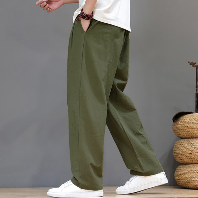 Nimara Ritual Summer Casual Vintage Drawstring Solid Cotton Ankle Pants Men's Harem Pants With Pocket